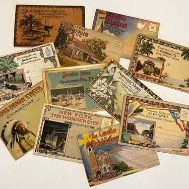 Lot of 11 Vintage Accordion Postcards • Souvenir Folio Folder Collections • New York at Night • Florida • Indian Chiefs • Grotto Redemption 
