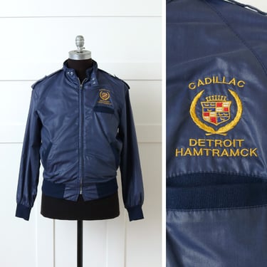 mens vintage 1980s cadillac jacket • Detroit car dealership windbreaker snap collar jacket 