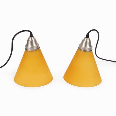 Vintage Pendant Glass Lamp Shade Cone Yellow Light Fixture 