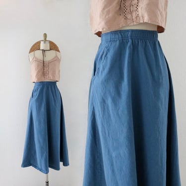 knit cotton maxi skirt 30-38 - vintage 90s y2k blue casual comfortable long ankle Saturday weekend simple skirt size medium large 