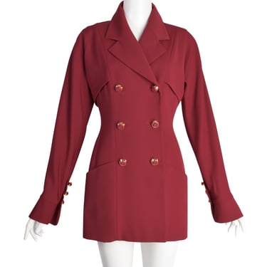Karl Lagerfeld Vintage 1990s Deep Red Wool Gabardine Double Breasted Tailored Jacket
