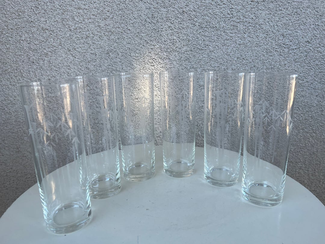 Lot of Noritake Crystal Glass Bamboo Etched Pilsner Barware