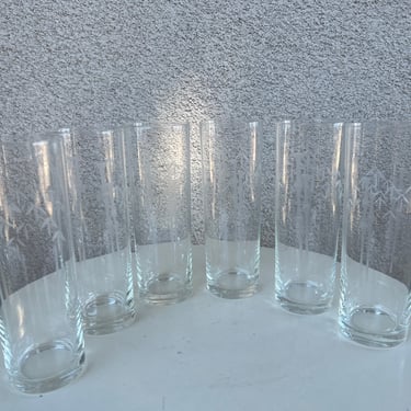 Vintage Noritake Sasaki crystal glasses bamboo etched set 6 Tom Collins Tall tumblers holds 12 oz. 