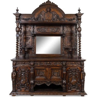 Antique Server, Sideboard, Renaissance Revival Carved Oak, MIrror, 1800s!!