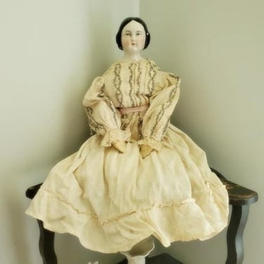 Antique China Doll with Covered Wagon Hairstyle with Visible Part- 19" Tall - Antique German Dolls - Collectible Dolls 