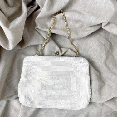 White pearl beaded evening bag - made in Japan - 1960s vintage 