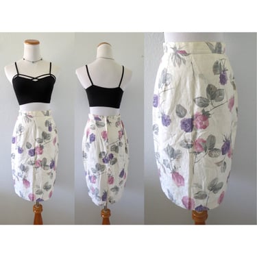 Vintage Floral Mini Skirt - 90s High Waisted Spring Summer Skirt - Size Small 