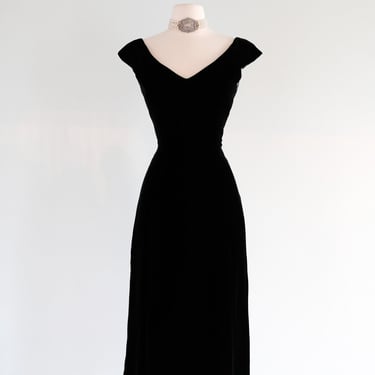 Vintage 1990's Black Velvet Cocktail Dress by Scaasi / S