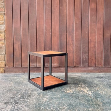 1970s Vintage Walnut Side Table Cube Mid-Century Modern 