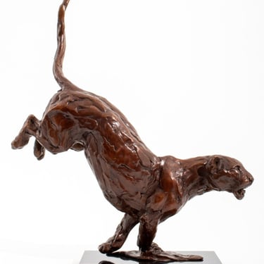 Mark Coreth &quot;Leopard Landing&quot; Bronze Sculpture