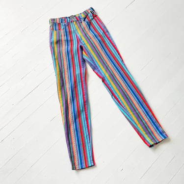 1990s Versace Striped + Geometric Print Colorful Slim Jeans 