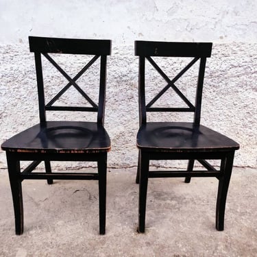 Vintage 1 of 2 Wooden Dining Chairs/ Black Wooden Chairs/  Black Chairs/ Italian Chairs/ Mid Century/ Retro Chairs/ Italy/ 80s 