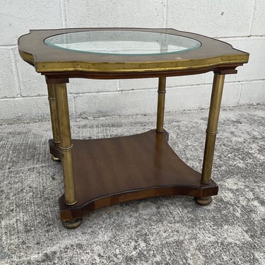 Burlwood /Brass Side Table with Glass Top