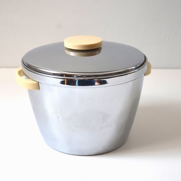 Vintage Art Deco Chrome Ice Bucket with Cream Bakelite by Thermos of Norwich Connecticut, 1930s-40s 