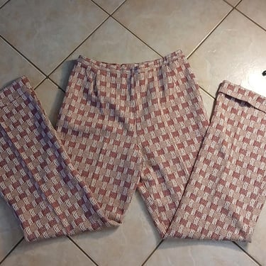 Vintage 60s/70s Pink Cuffed Bells/ Bellbottoms W/ Cool Check Print / M 