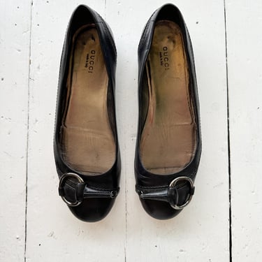 Y2K Gucci Leather Ballet Flats with Silver Horsebits 