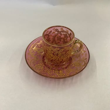 Moser enamel decorated demitasse cup and saucer 