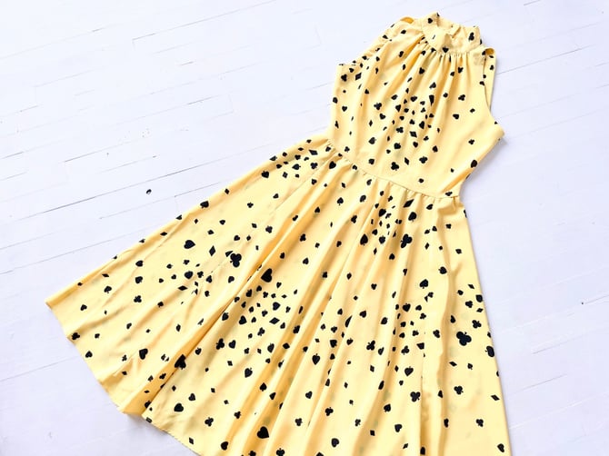 1980s Yellow Playing Card Print Dress 