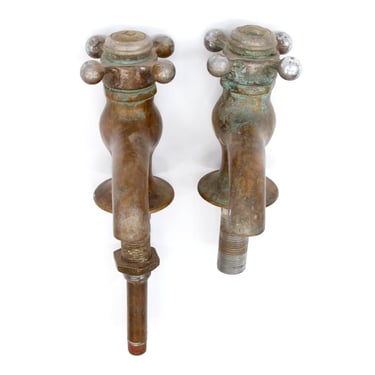 Pair of Reclaimed Nickeled Bronze Hot & Cold Spigots Faucets