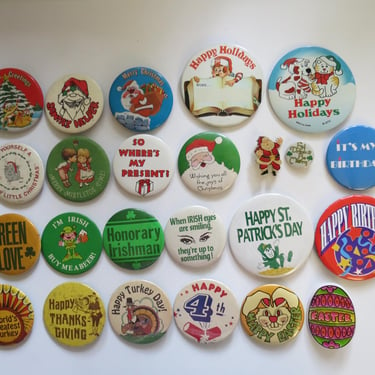 Vintage Pinback Buttons -  Misc. Novelty Pins - You Choose - Genuine Vintage Pin Button - Holidays Christmas Easter Thanksgiving 