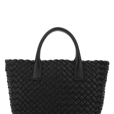 Bottega Veneta Woman Black Leather Mini Cabat Handbag