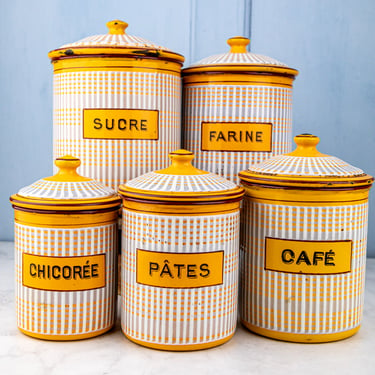 Antique French Enamel Canister Set - 5 Piece