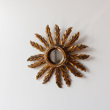 1950s French feathered starburst gilt wood mirror