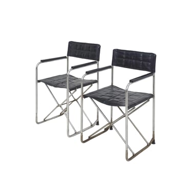 Pair of Vinyl & Steel Folding Chairs by Shigeru Uchida, 1960s 