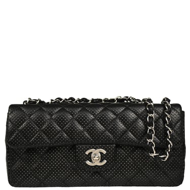 Chanel 2006-2008 Black Perforated Lambskin East West Shoulder Bag