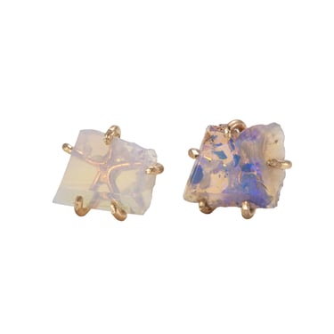 Australian Opal Small Stone Studs - 14k Yellow Gold