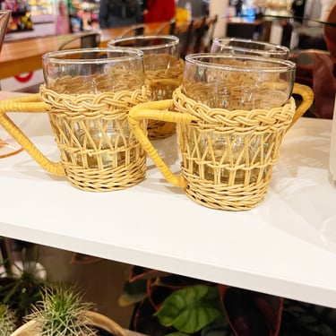 Vintage Wicker Glasses with Handles