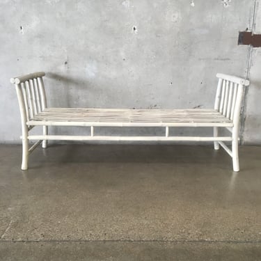 Vintage White Washed Bamboo Bench