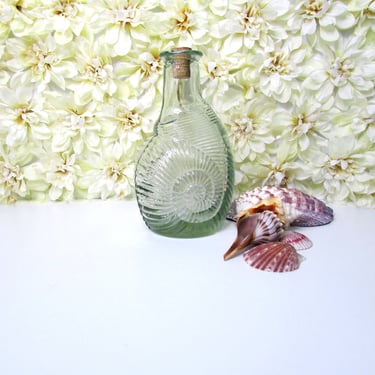 Vintage Glass Nautilus Shell Bottle with Cork Heavy- Sea life Ocean Décor 