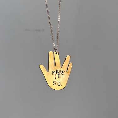 Make It So Star Trek Hand Pendant in brass and sterling silver Picard Quote Vulcan salute 