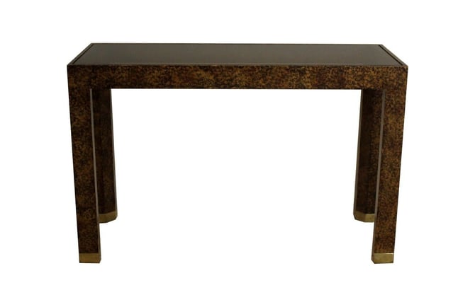Postmodern Henredon Faux Tortoise Shell Smoked Glass Console Table 