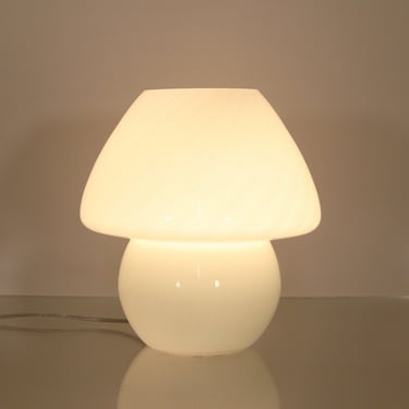 Small Vintage Milky Murano Glass Mushroom Desk Table Lamp Retro Mid Century Modern Space Age Atomic Era Night Light White Opaline Kids Room 