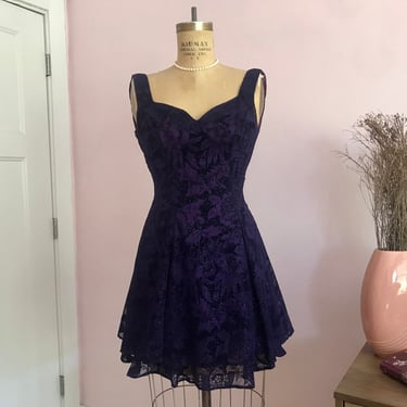 1980's Size 0/2 Purple Velvet Mini Party Dress 