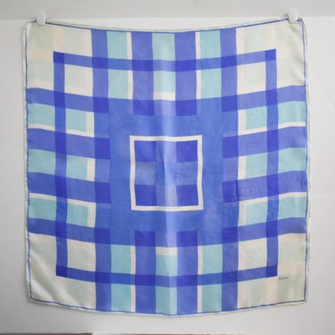 1960s Echo Blue Plaid Silk Scarf 