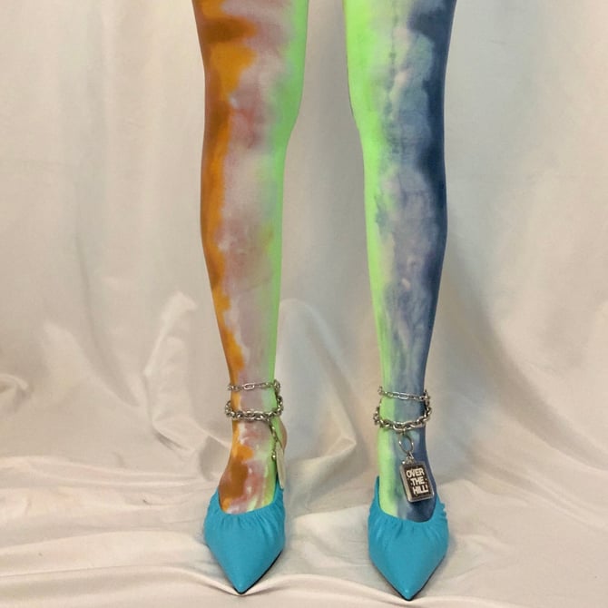 Drip Dye Tights, Sustainable Tights, Hand Dyed Tights, Plus Size Tights, Size Inclusive Tights, Rainbow Tights, Watercolor Tights 
