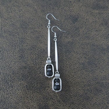 Black and silver minimalist earrings, simple mid century modern earrings 