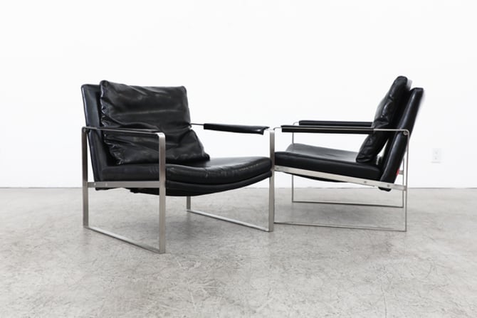 Milo Baughman Inspired Faux Leather and Chrome Lounge Chairs