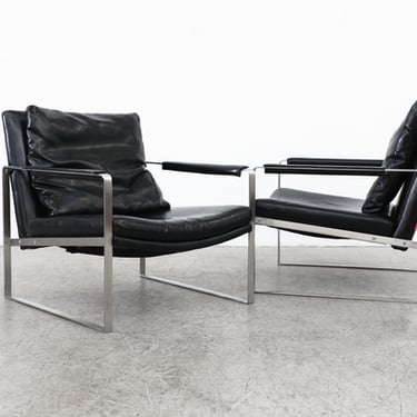 Milo Baughman Inspired Faux Leather and Chrome Lounge Chairs
