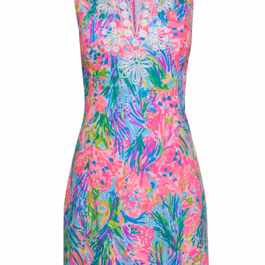 Lilly Pulitzer - Multicolor Neon Coral Printed Shift Dress w/ Embroidered Front Sz 10