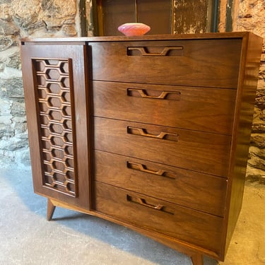 Mid century bachelors chest Danish modern upright dresser mid century tall chest of drawers 