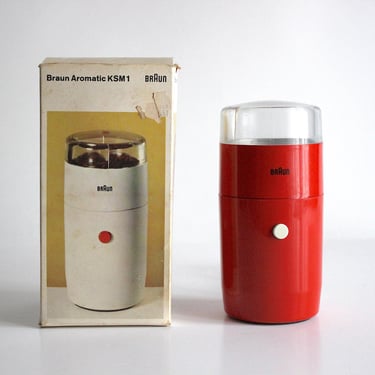 Braun Red Coffee Grinder KSM1 R with original packaging. Reinhold Weiss. West Germany 1966 