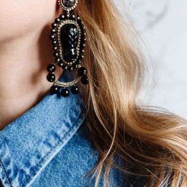 andrew GN paris runway mayan hematite and lucite statement earrings