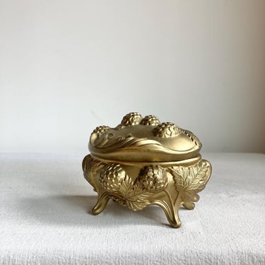 art nouveau casket jewelry case large antique hinged gold ring box leaf berries 