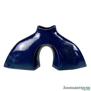 Vintage Post Modern Abstract Pottery Blue Porcelain Tunnel Vase