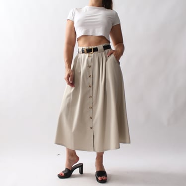 90s Khaki Button Down Skirt - W30+