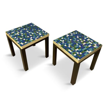 Harvey Probber Pair of Side Tables with Custom Made Glass Tile Tops Mid-Century